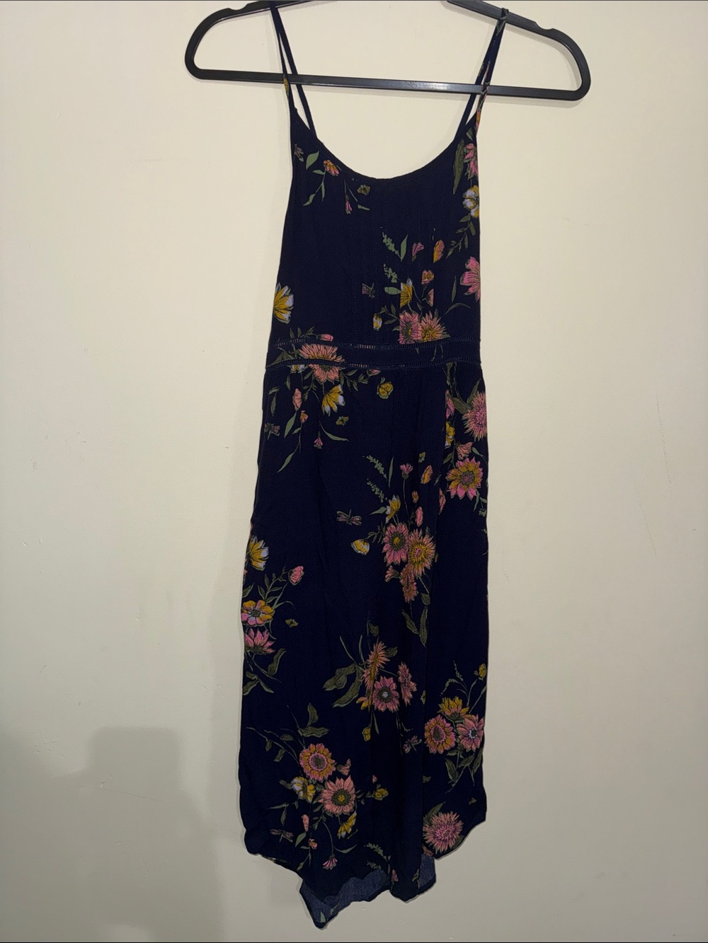 Old Navy Navy Floral Dress with Pink and Yellow Blooms